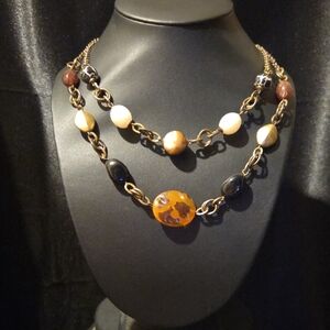 Estate Faux Stone Double Strand Statement Necklace